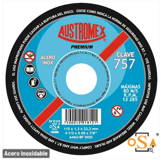 Clave 757 — 115x1.3x22.2 A46U-BF INOX #
