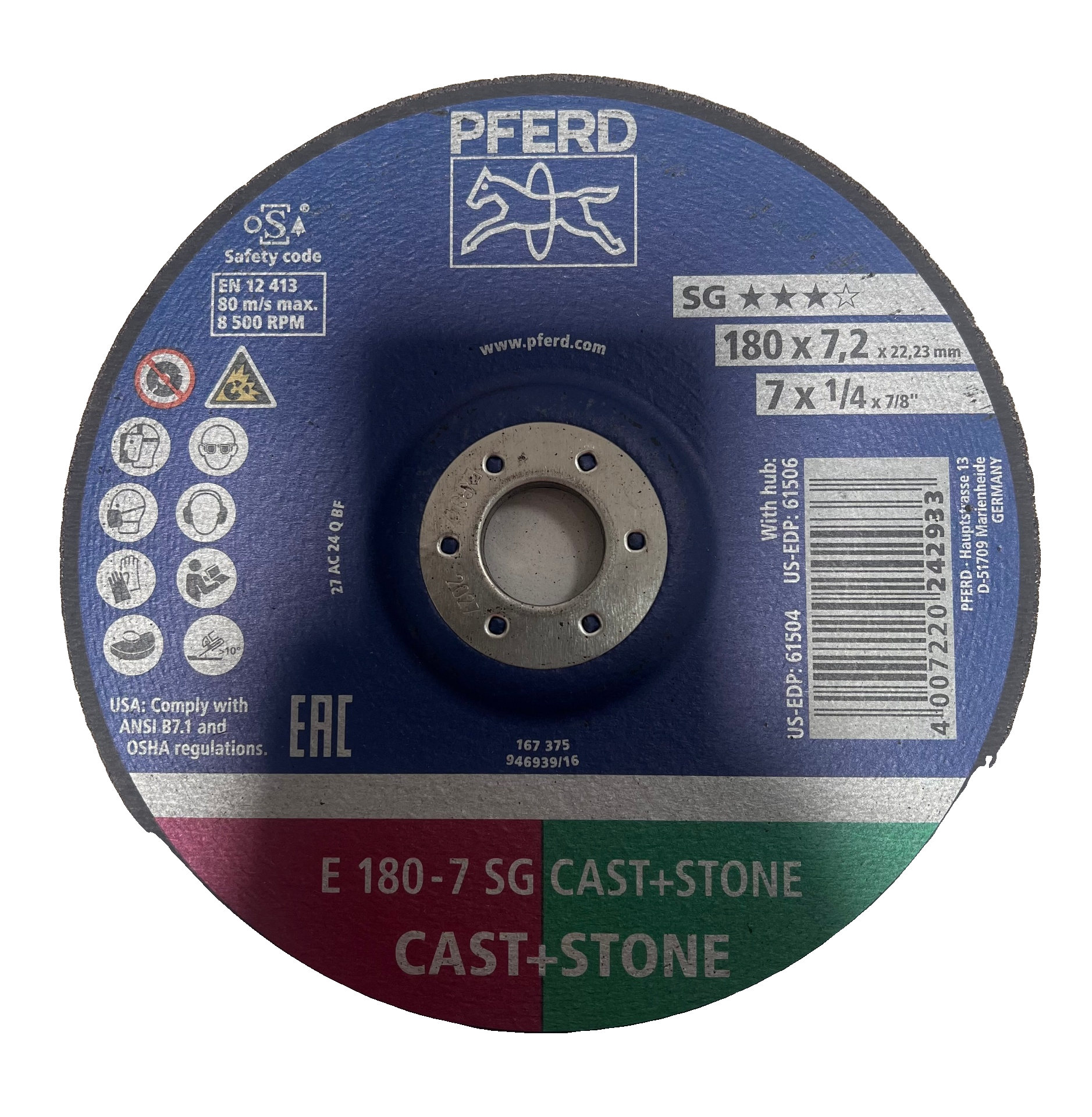 PFERD E 180-7 SG CAST+STONE — 7" x 1/4" x 7/8"