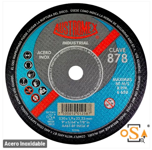 Clave 878 — 230x1.9x22.2 A46T BF INOX #
