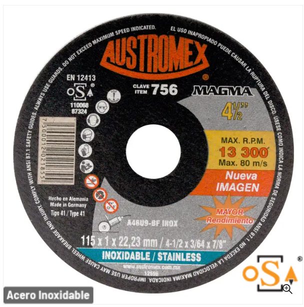 Clave 756 — 115x1x22.2 A46U9-BF INOX #