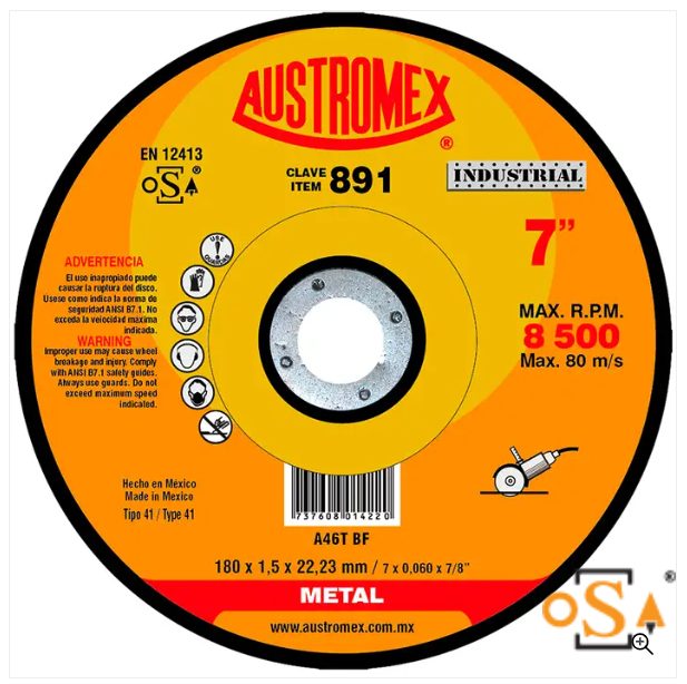 Clave 891 — 180X1.5X22.23 A46T BF