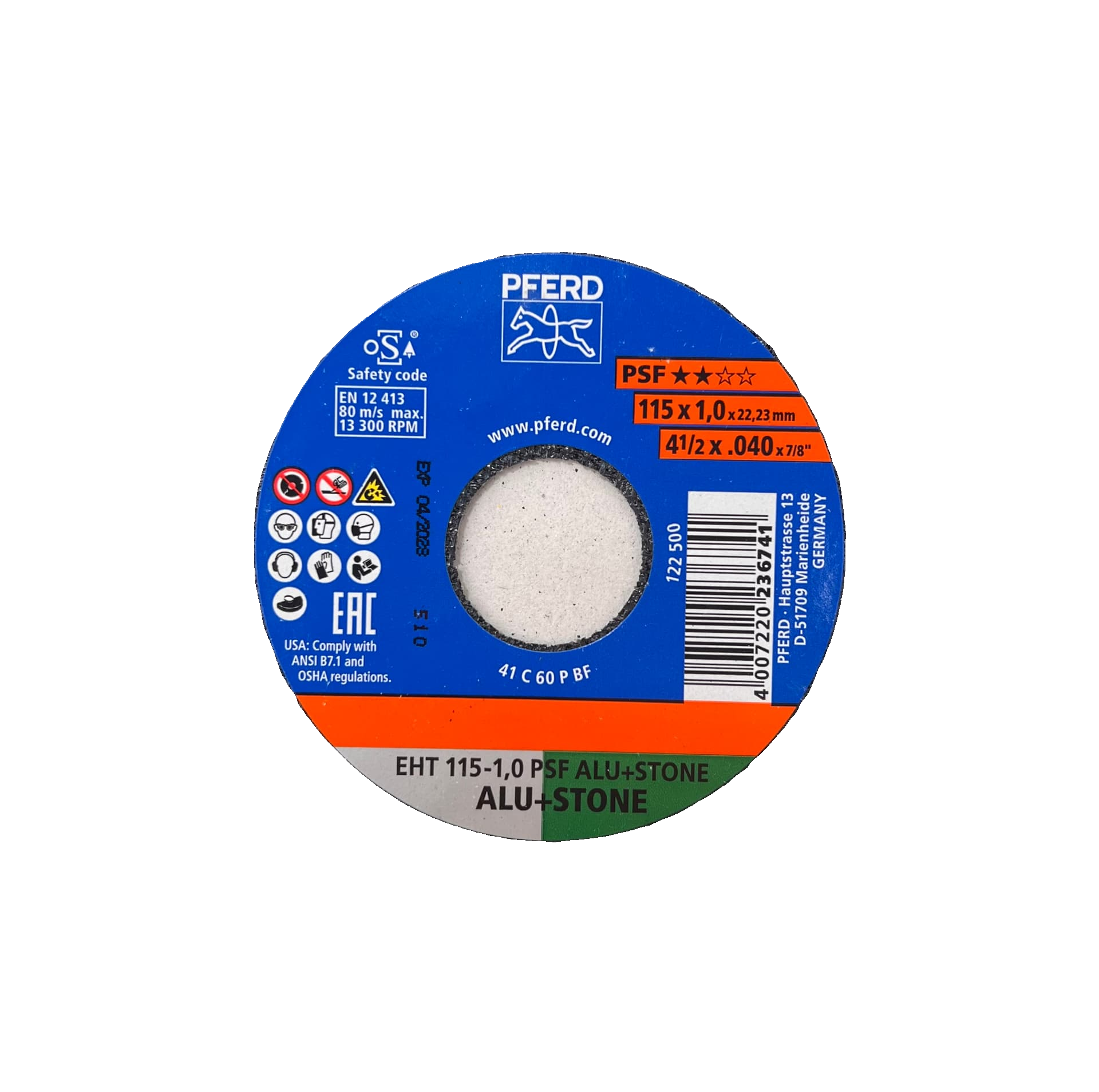 PFERD EHT 115-1,0 PSF ALU+STONE — 4½" x .040" x 7/8"