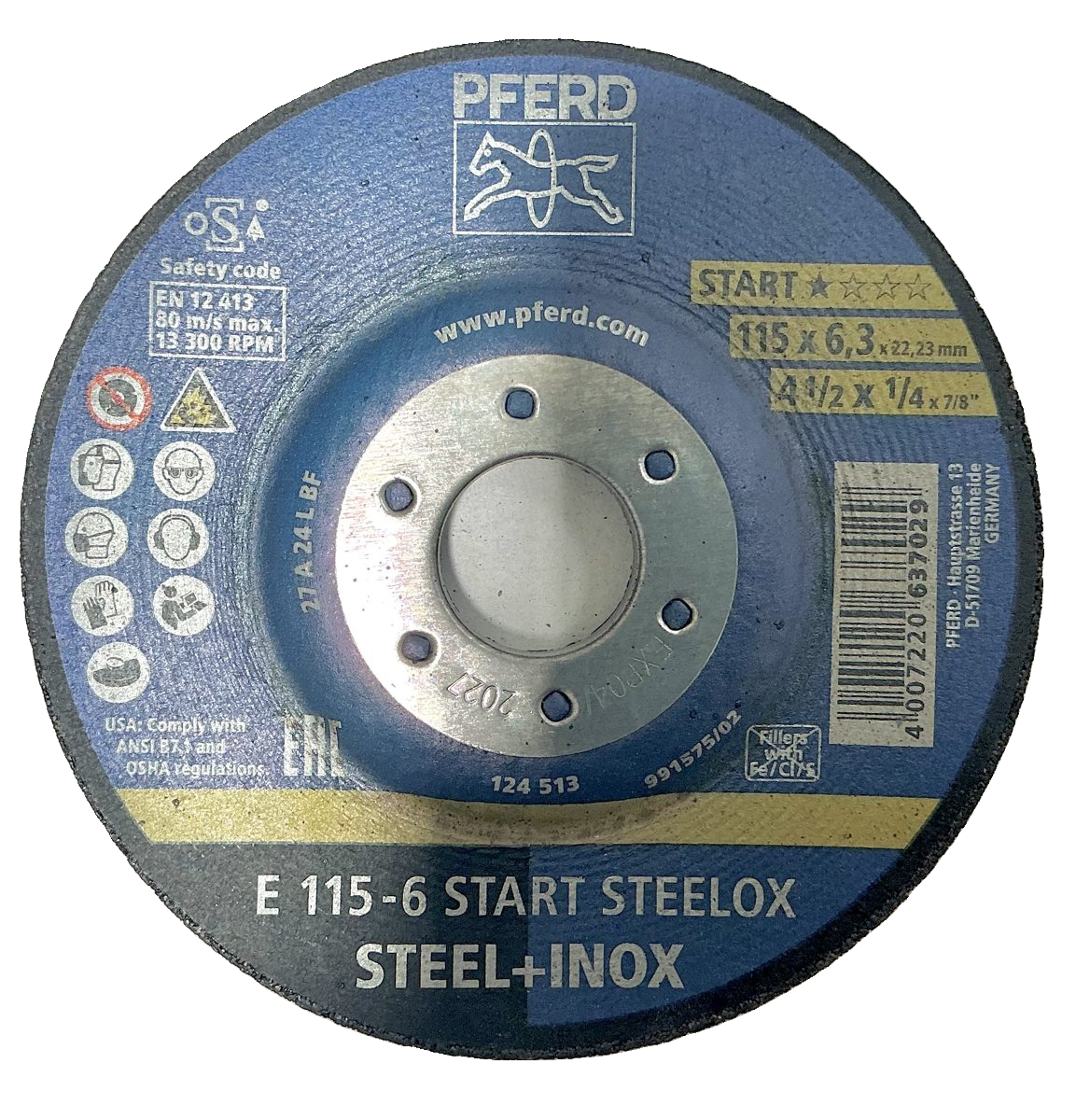 PFERD E 115-6 START STEELOX — 4½" x 1/4" x 7/8"