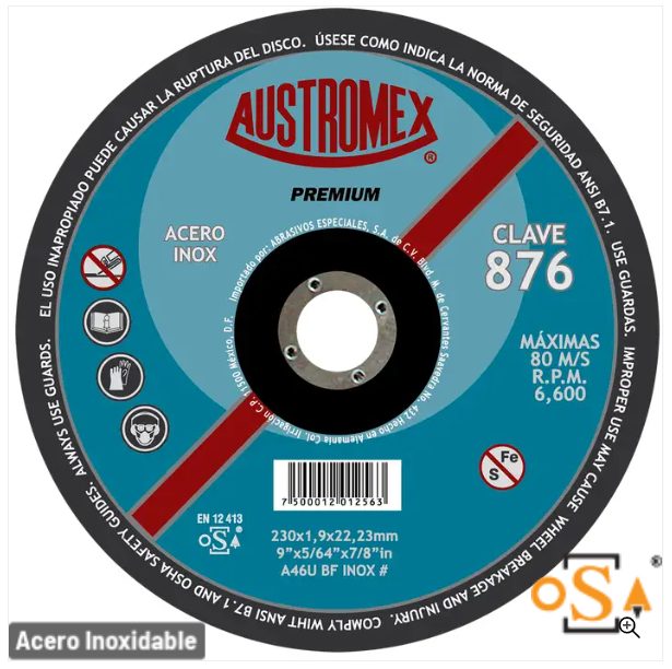 Clave 876 — 230x1.9x22.2 A46U BF INOX #