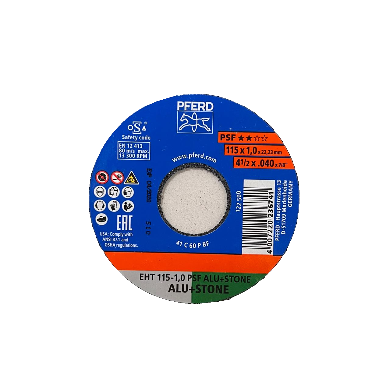PFERD EHT 115-1,0 PSF ALU+STONE — 4½" x .040" x 7/8"