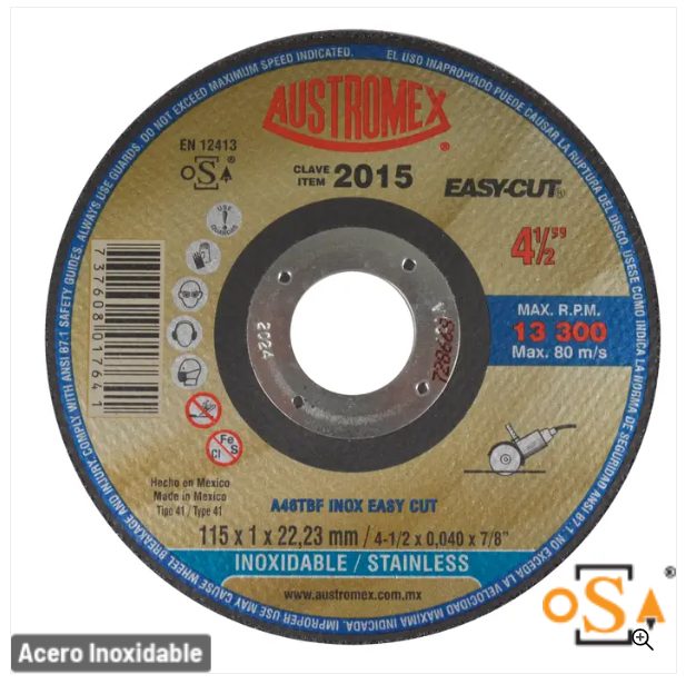 Clave 2015 — 115X1X22.23 A46TBF INOX EASY CUT