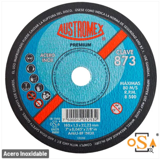 Clave 873 — 180 x 1.5 x 22.2 A46U BF INOX #