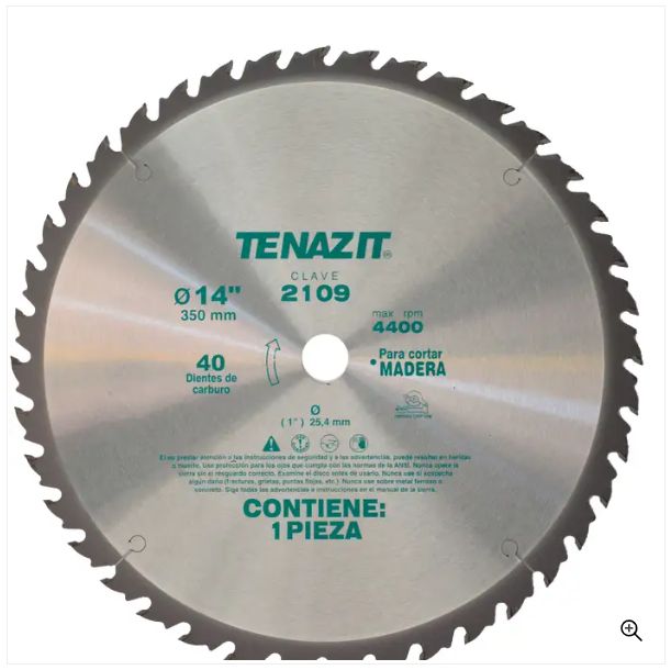 Clave 2109 — 350x2.2X25.4 40 DIENTES P/MADERA #