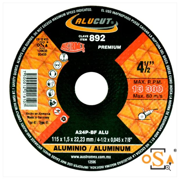 Clave 892 — 115x1.5x22.2 A24P-BF ALU #