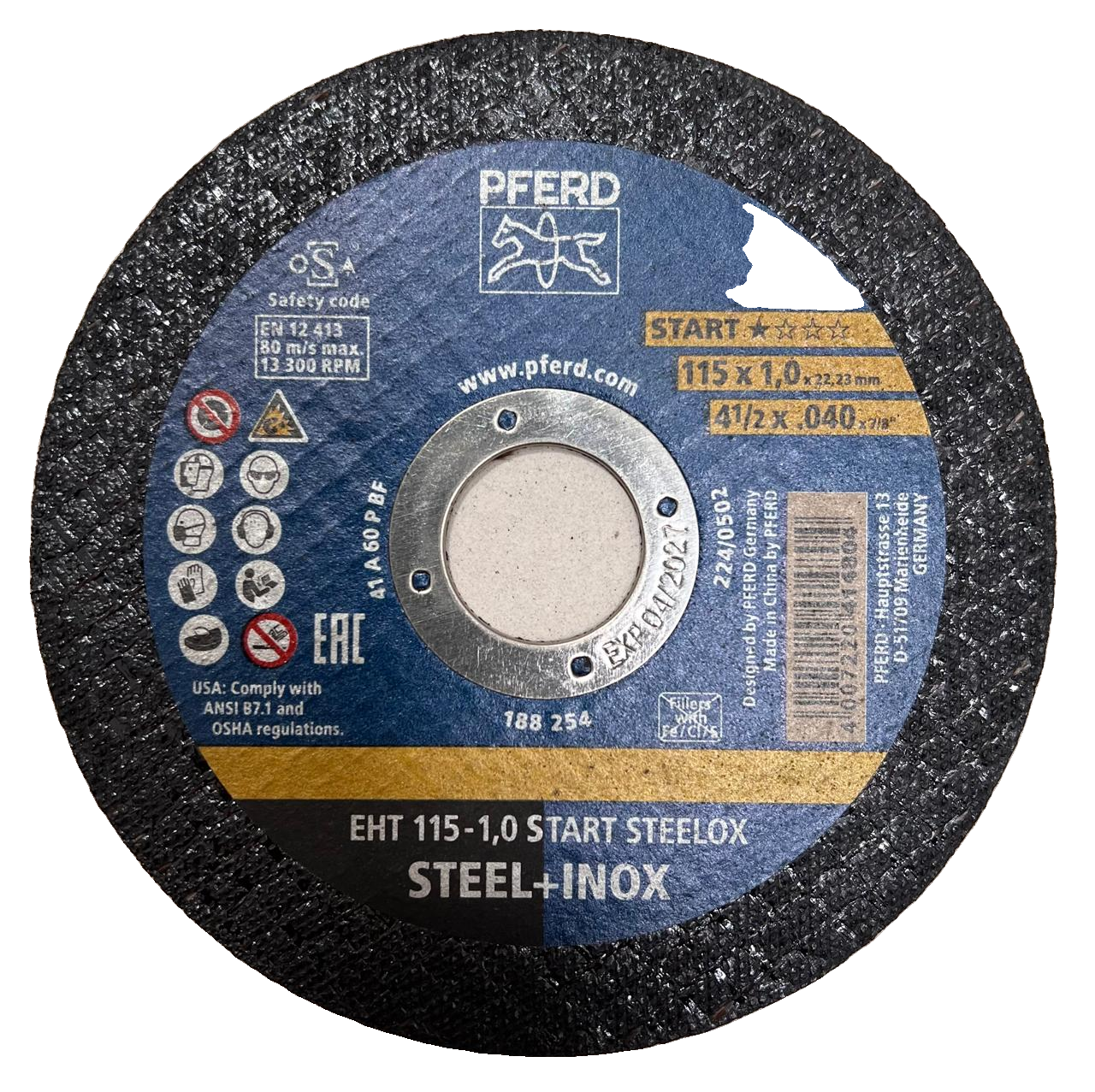 PFERD EHT 115-1,0 START STEELOX — 4½" x .040" x 7/8"