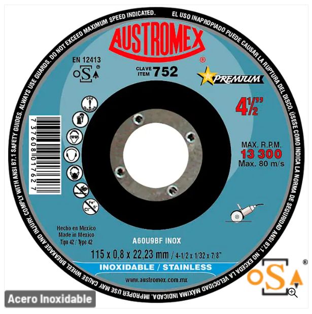 Clave 752 — 115X0.8X22.23 A60U9BF INOX