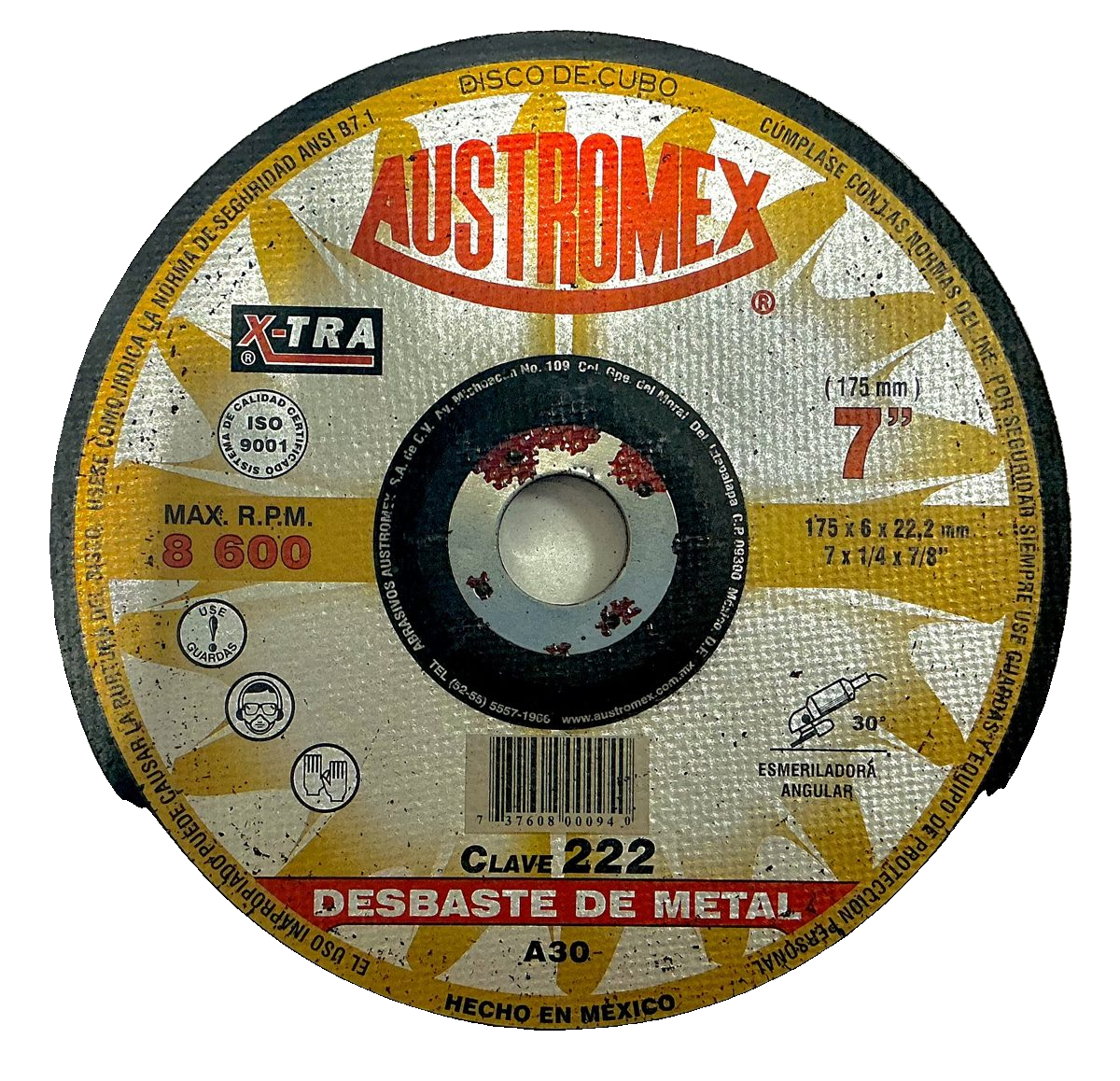 Austromex X-TRA Clave 222 (disco de cubo) — 7" x 1/4" x 7/8"