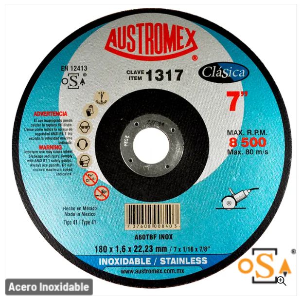 Clave 1317 — 180X1.6X22.23 A60TBF INOX