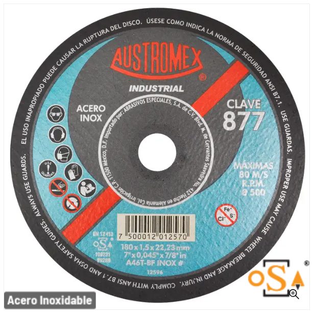Clave 877 — 180 x 1.5 x 22.2 A46T BF INOX #