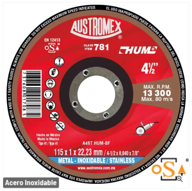 Clave 781 — 115X1X22.23 A46T HUM-BF