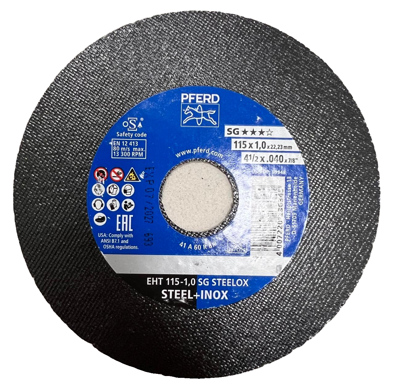 PFERD EHT 115-1,0 SG STEELOX — 4½" x .040" x 7/8"