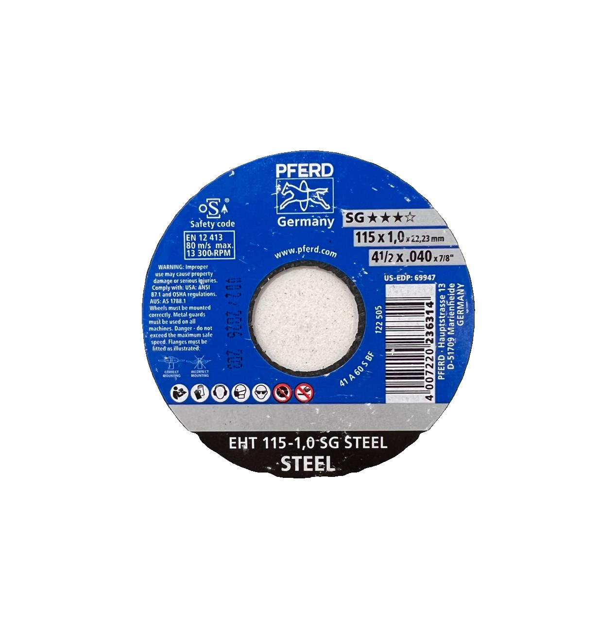 PFERD EHT 115-1,0 SG STEEL — 4½" x .040" x 7/8"