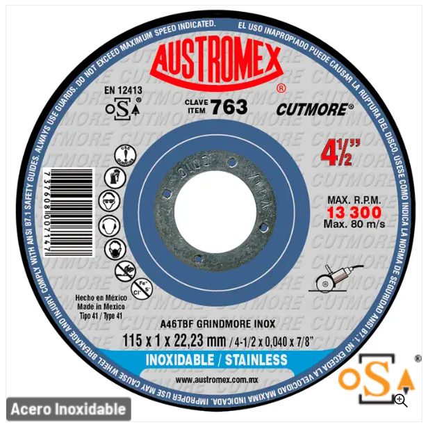 Clave 763 — 115X1X22.23 A46TBF GRINDMORE INOX
