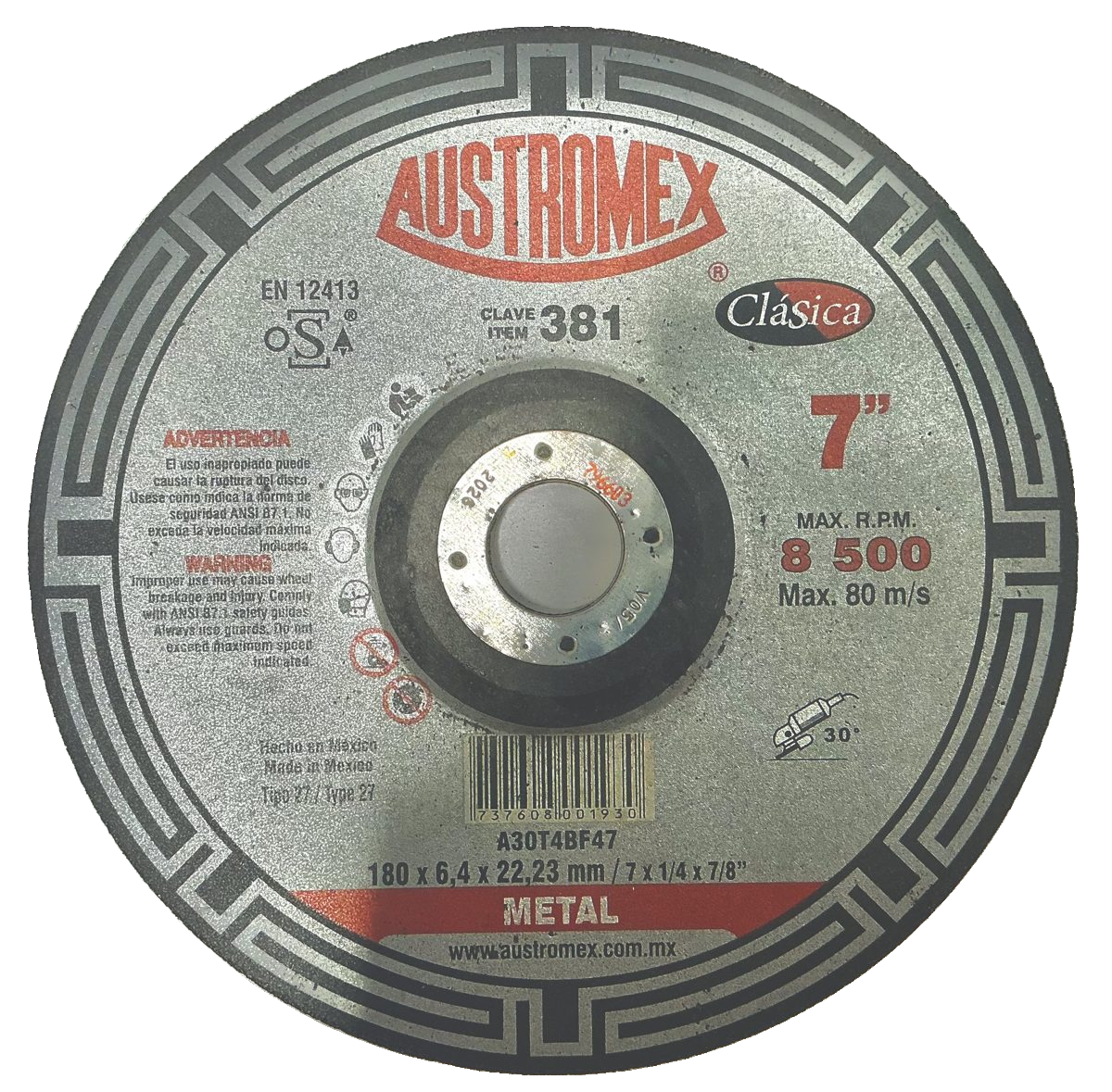Austromex Clásica Clave 381 — 7" x 1/4" x 7/8"