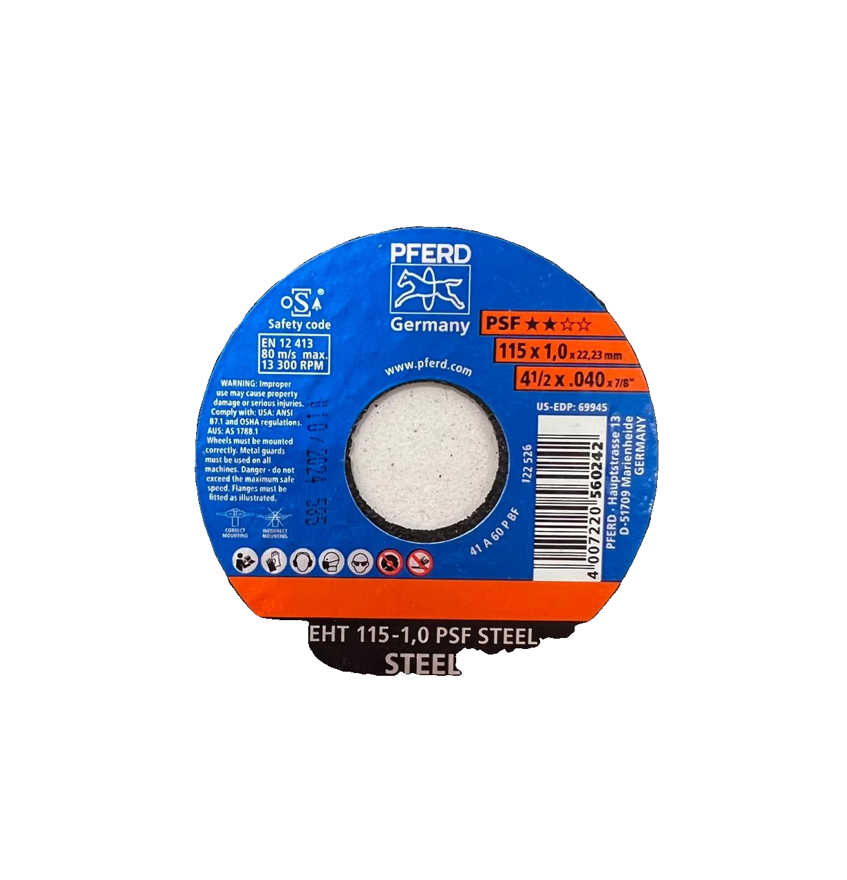 PFERD EHT 115-1,0 PSF STEEL — 4½" x .040" x 7/8"